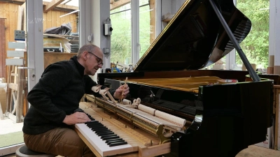 Operation am offenen Flügel: der gelernte Klavier- und Cembalobaumeister Klemens Schmidt in seiner außergewöhnlichen Werkstatt.  (Foto: Horst Mayer)