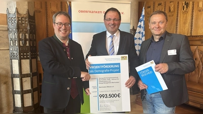 V.l.: Regierungspräsident Florian Luderschmid, Finanz- und Heimatstaatssekretär Martin Schöffel und Frank Ebert, Geschäftsführer von Oberfranken Offensiv.  (Foto: jm)