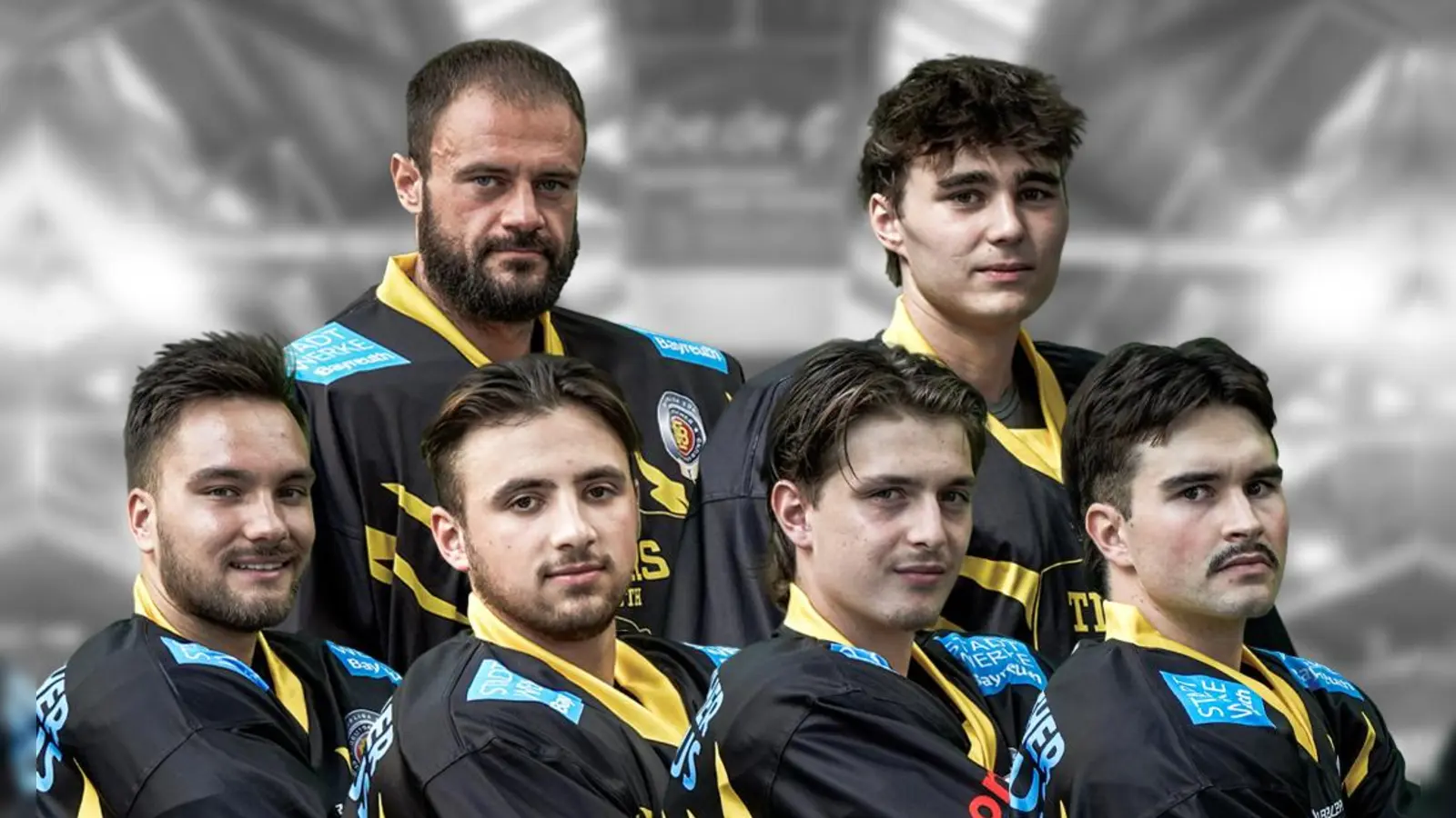 Ilya Anryukhov, Justin Spiewok (oben, von links) sowie Lucas Flade, Paul Reiner, Nicolas Hinz und Lars Bergbauer (vorne, von links) verlassen die onesto Tigers. (Foto: onesto Tigers Bayreuth)