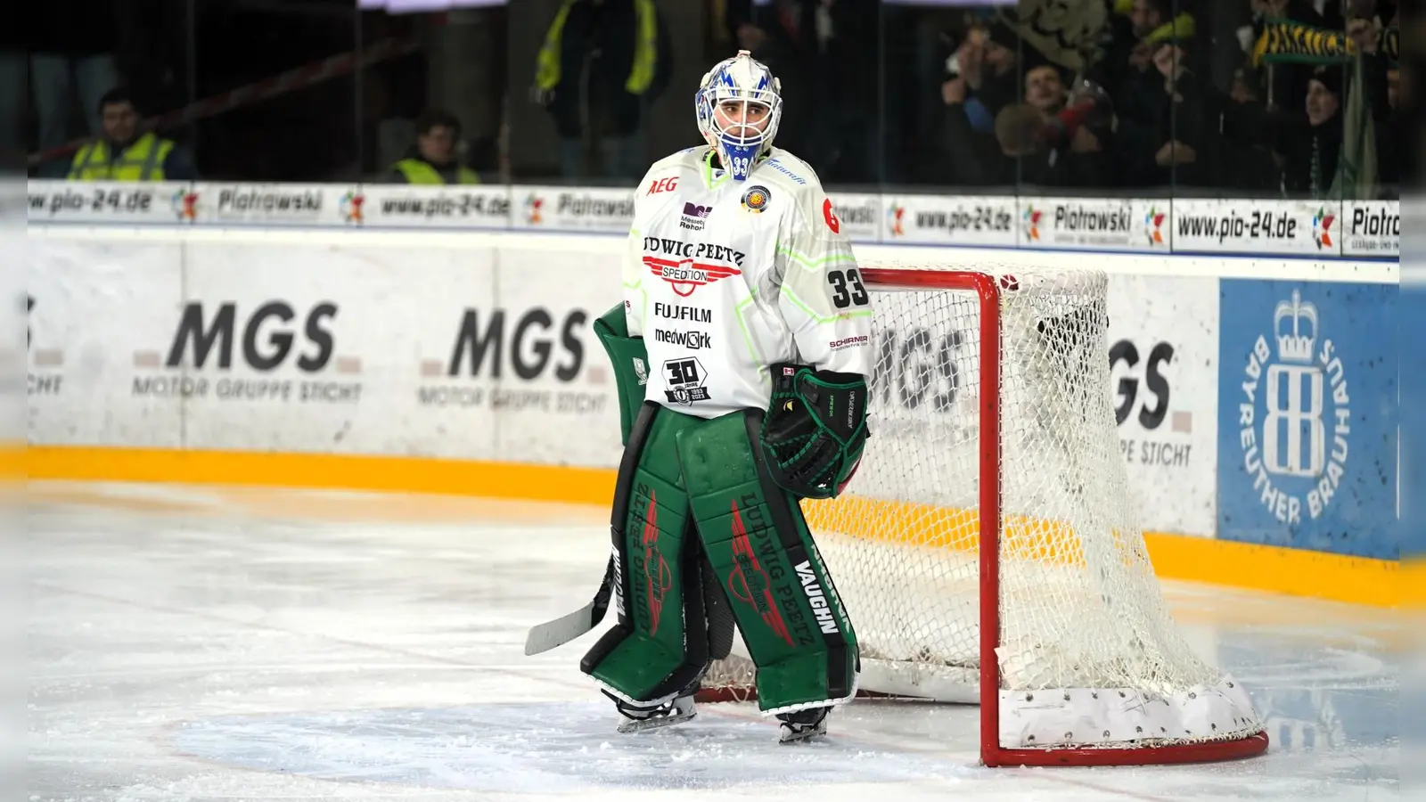 Justin Spiewok, hier in der vergangenen Spielzeit noch im Trikot der Höchstadt Alligators, wird in der neuen Saison Teil des Bayreuther Torwart-Duos. (Foto: Karo Vögel)