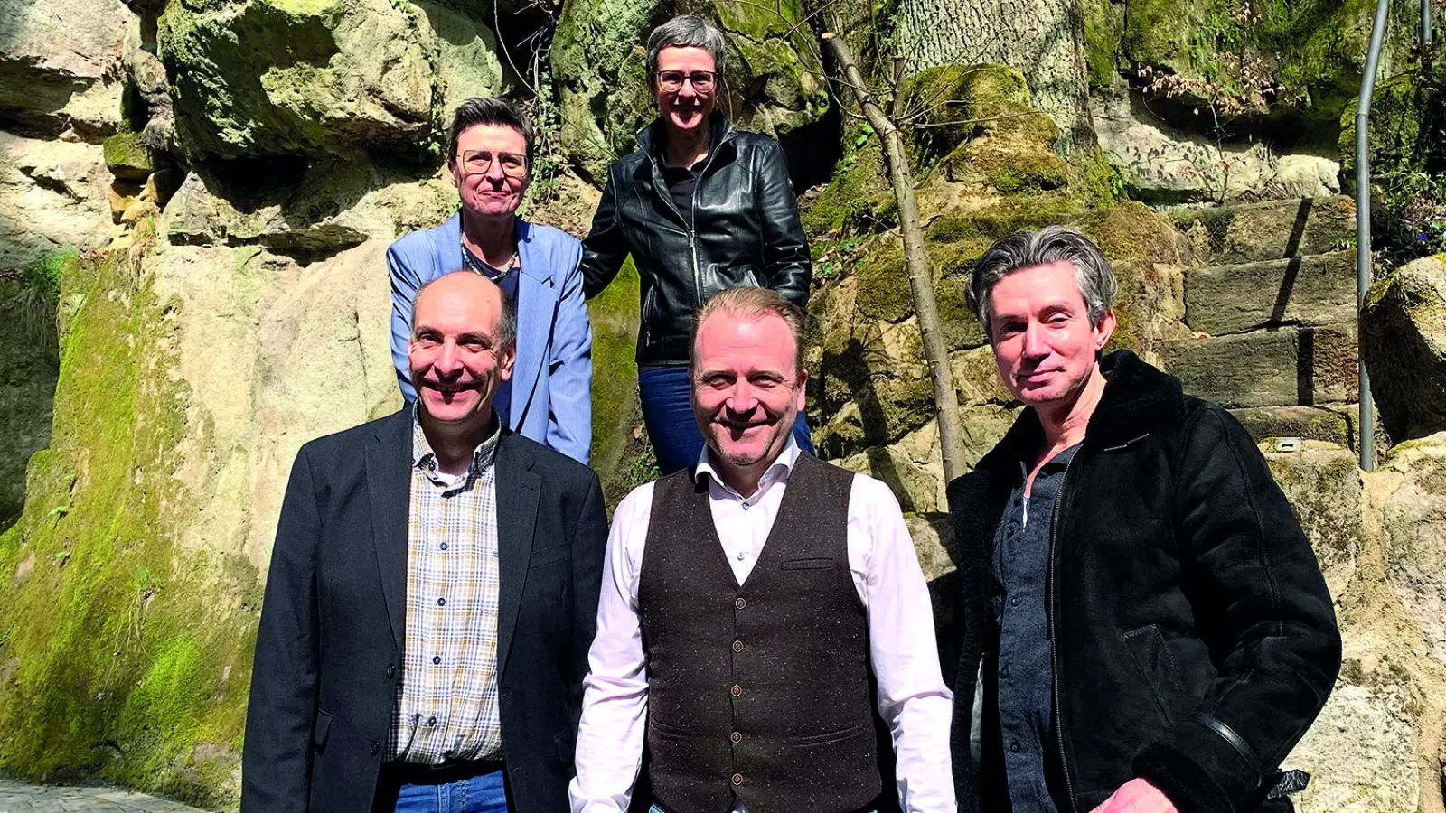 Die Macher hinter dem Projekt: Hinten v.l.: Anja Dechant-Sundby, Naturbühne Trebgast und Dr. Kerstin Löw, Rosenberg Festspiele Kronach. Vorne v.l.:Matthias Fischer, Luisenburg Festspiele, Sigurd Sundby und Bernd Berleb, beide Naturbühne Trebgast. (Foto: Hoffmann)