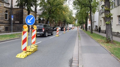 Die einspurige Bismarckstraße während des Verkehrsversuchs im September 2022. (Archivbild: Lenkeit)