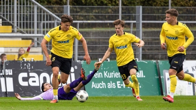 Wie bereits im letzten Heimspiel gegen Würzburg (Bild) zeigte die Altstadt heute Abend auch in Unterhaching viel Kampfgeist und holte einen Punkt. (Foto: Dirk Ellmer )