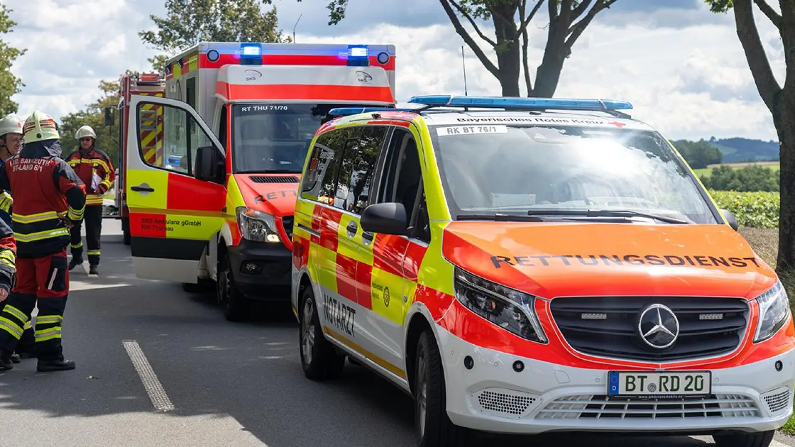 Unfall zwischen Mistelgau und Mistelbach im Landkreis Bayreuth am 8. August 2023. (Foto: BRK Bayreuth)