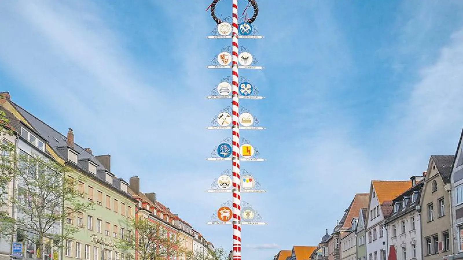 Der Maibaum 2020 der Bayreuther Innenstadt steht. (Foto: Stefan Dörfler)