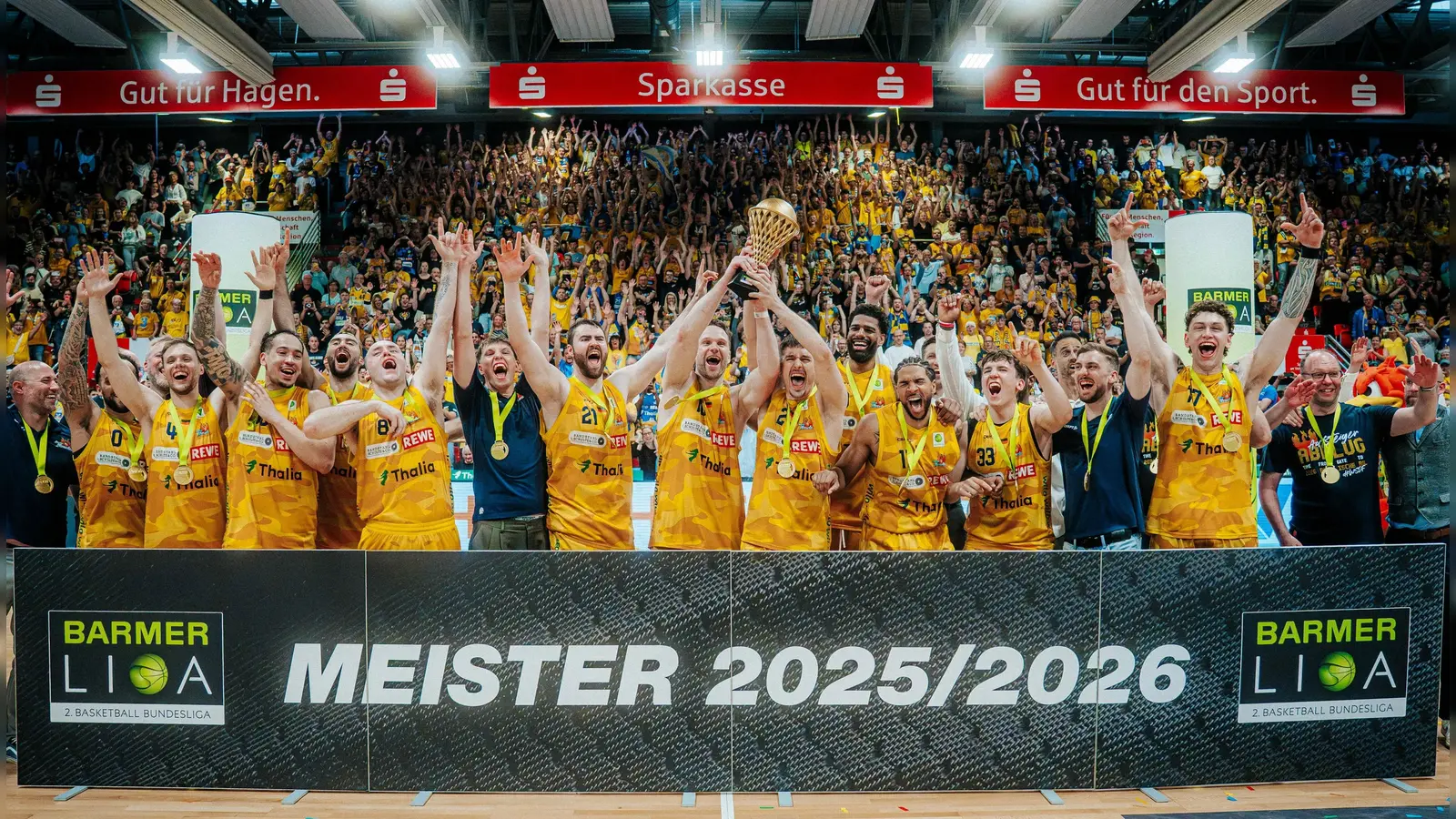 Phoenix Hagen holte sich heute in heimischer Halle den Playoff-Finalsieg gegen die Bozic Estriche Knights Kirchheim und ist damit ProA-Meister und Aufsteiger in die BBL.  (Foto: BARMER 2. Basketball Bundesliga ProA/Fabian Heyn)