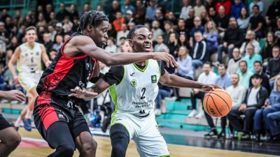 Wie beim Hinspiel in der Oberfrankenhalle (Bild) will der BBC Bayreuth auch am kommenden Sonntag die Bayer Giants Leverkusen besiegen. (Foto: Thorsten Ochs)