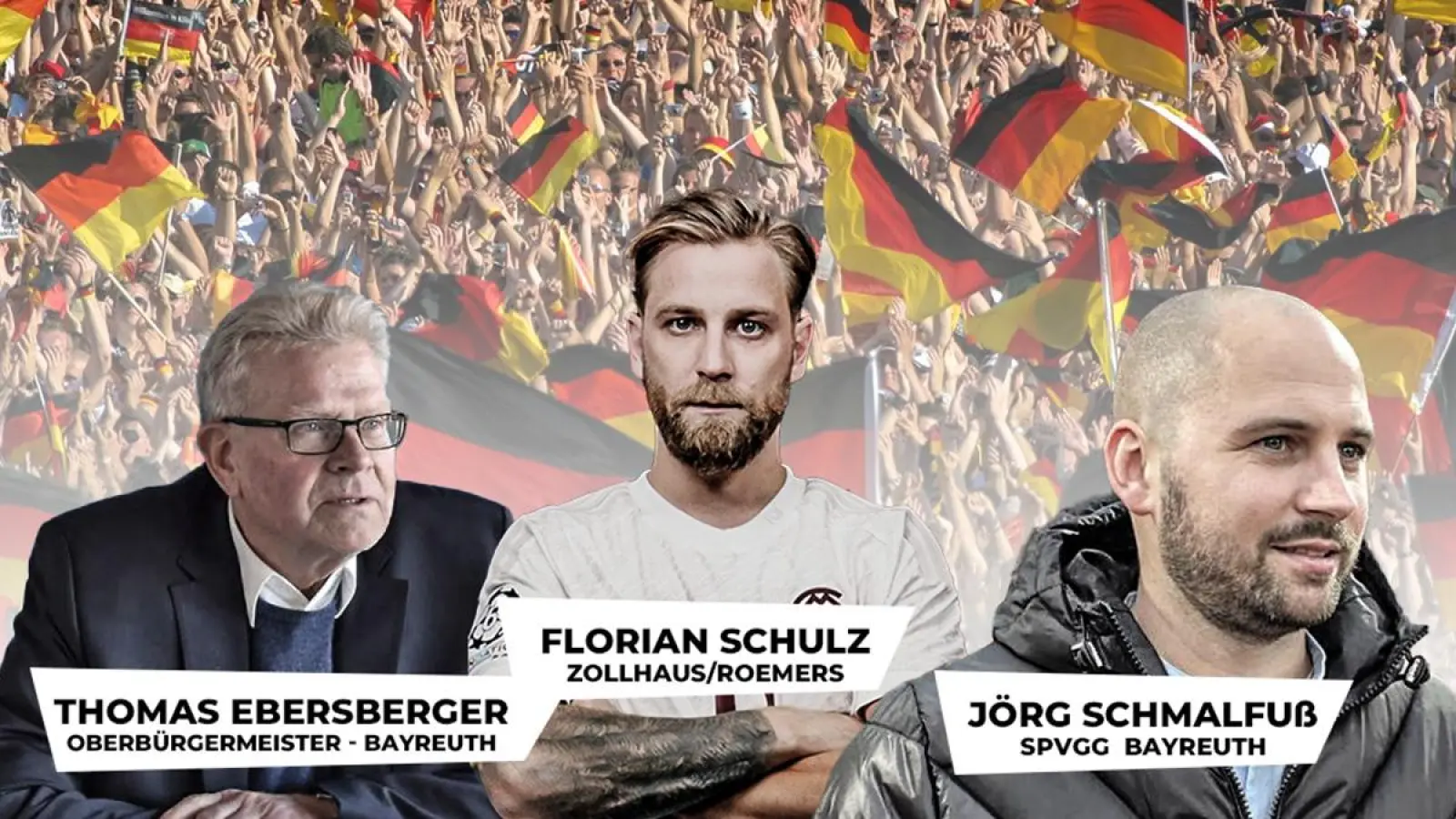 OB Thomas Ebersberger, Gastronom Florian Schulz und Jörg Schmalfuß von der SpVgg Bayreuth finden klare Worte. (Bild: Montage Redaktion)
