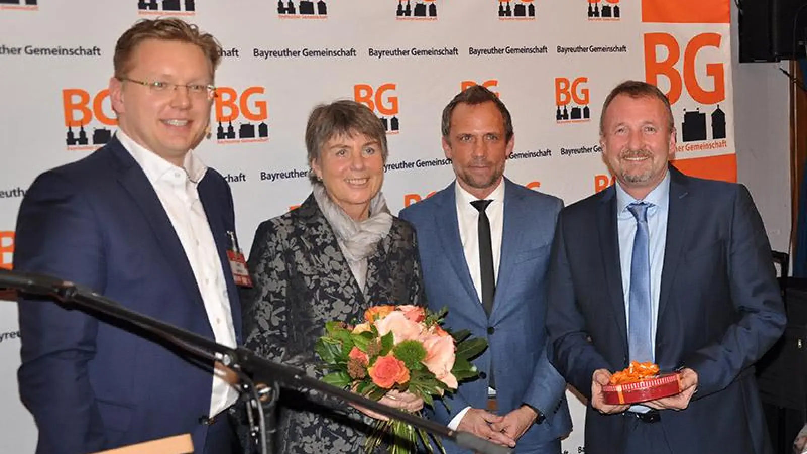 BG-Vorsitzender Frank Hofmann, Oberbürgermeisterin Brigitte Merk-Erbe, Staatsminister Thorsten Glauber/Freie Wähler und BG-Fraktionsvorsitzender Stephan Müller. (Foto: Wolfgang Munzert)