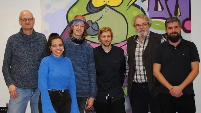 Matthias Mayer, Isabell Wörner, Schülersprecher aus Bayreuth, Wenzel Weintritt, OB-Kandidat Gert-Dieter Meier, Cedric Hofmann (v.l.n.r.) (Foto: Jessica Mohr)