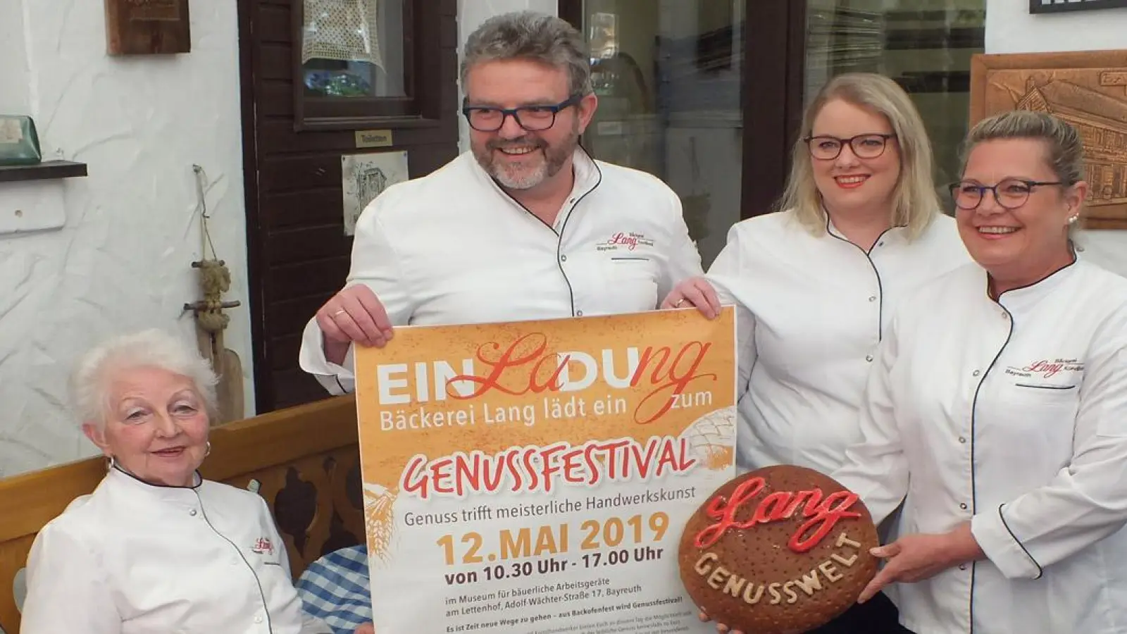 Freuen sich auf das Programm im Jubiläumsjahr der Bäckerei Lang und das Genussfestival am kommenden Sonntag: Seniorchefin Heidi Lang, Thomas Zimmer, Jacqueline Ziegler und Alexandra Zimmer (von links). Foto: Roland Schmidt (Foto: inBayreuth.de)