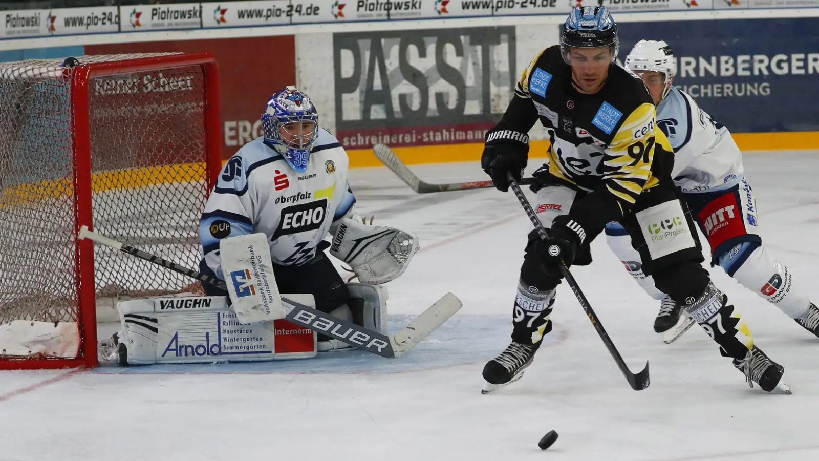 Frederic Cabana war beim 5:3 in Weiden einer der fünf Torschützen der Bayreuth Tigers. Zwei fielen sogar in Unterzahl. (Foto: Peter Kolb)