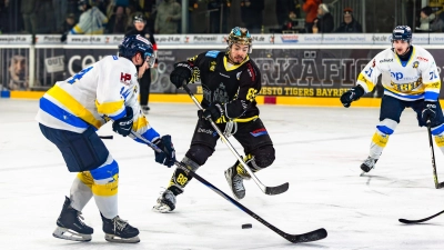Goldhelmträger Kyle Bollers (Mitte) war auch heute gegen die Stuttgart Rebels einer der Bayreuther Torschützen. (Foto: Dirk Ellmer)